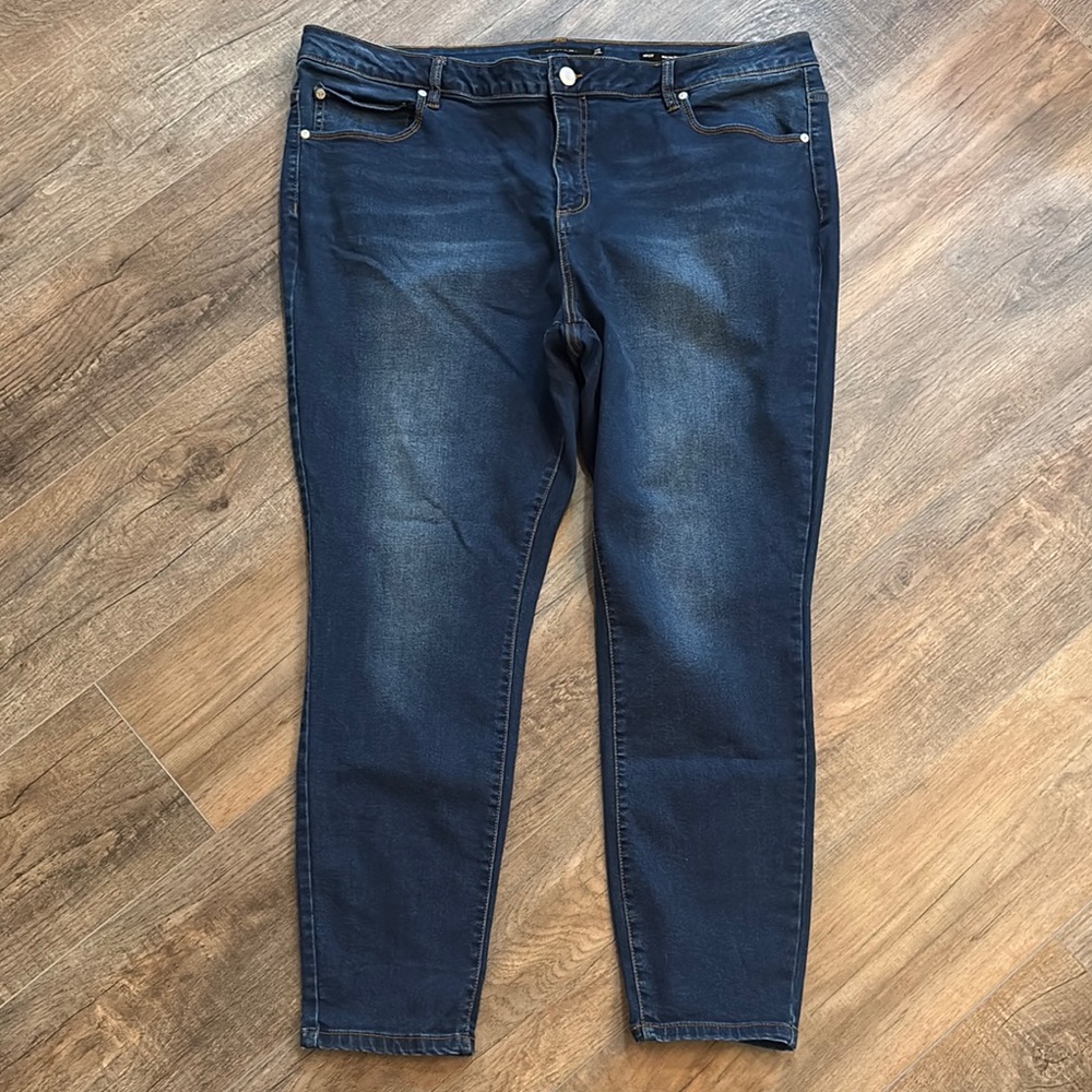Tahari Womens 24W Kelly Mid-Rise Skinny Jeans Blue Stretch Solid Denim Chic Plus